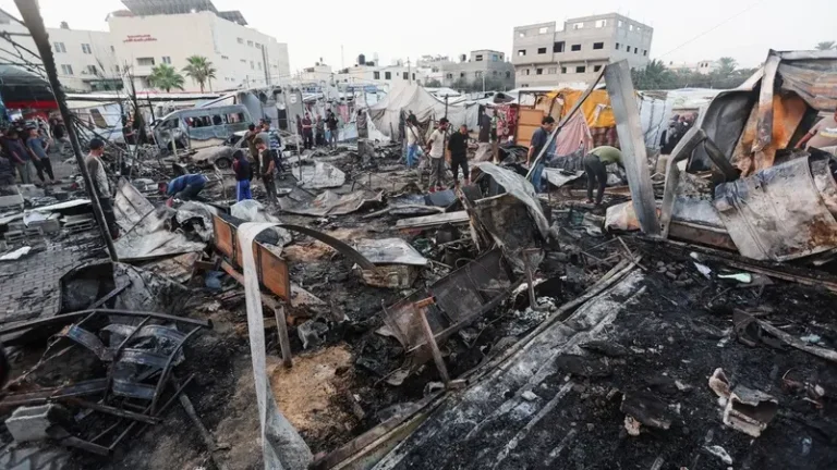 Israeli strike on Gaza hospital tent camp kills four, ignites fire that burns dozens